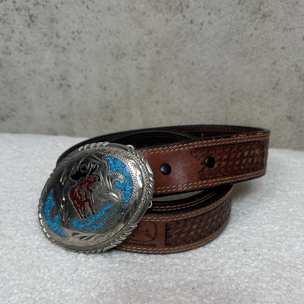 JOHN DEERE WEBSTERN  waist leather buckle belt sz 38